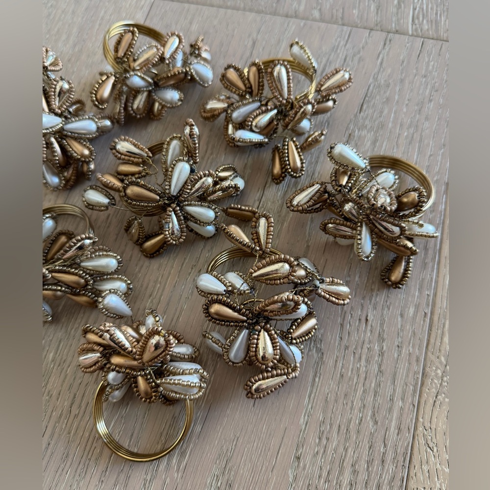 KIM SEYBERT Gold & Silver Beaded Bauble Napkin Rings Set Of 8